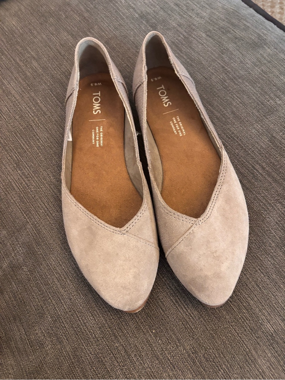 Toms Jutti Neat Womens Flats Sz 6.5 Desert Taupe Suede Canvas Slip On